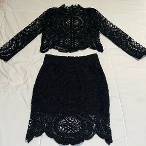 Angel Biba Black Lace Two Piece Skirt and Long Sleeve Set
